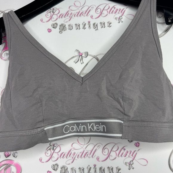 Calvin Klein bra bralette sports bra grey white logo band stretchy soft comfy - Picture 3 of 8
